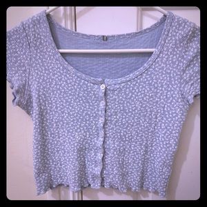 blue foral brandy top